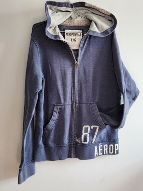 Vintage Aeropostale Full Zip Hoodie Grunge L Distressed Y2K 90s Trashed Skater